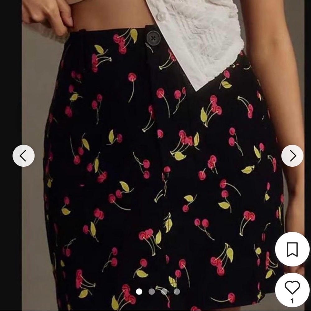 Anthropologie Black Skirt with Cherry Print